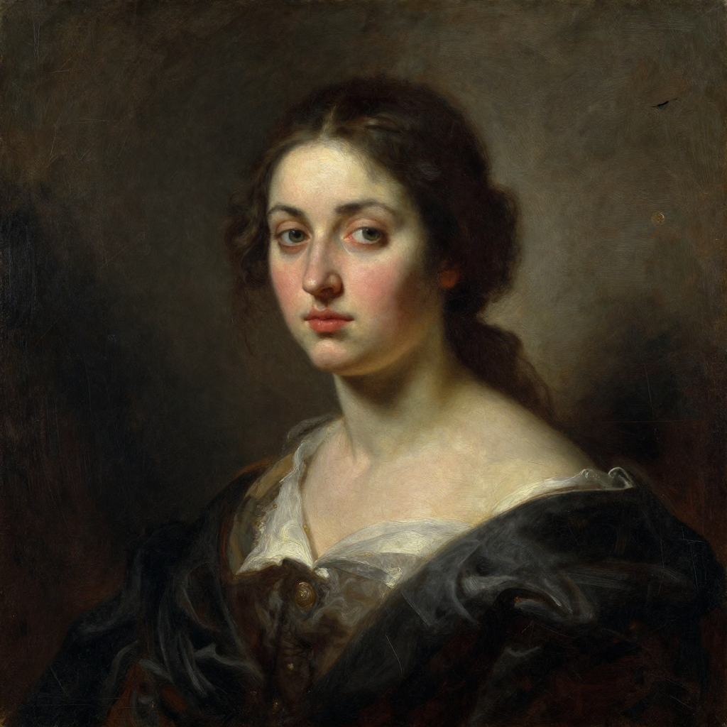 Classical oil painting portrait with dramatic lighting